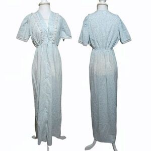 VTG Ballet New York Blue Floral Lace Cottage core Pajama Dress Button Down M